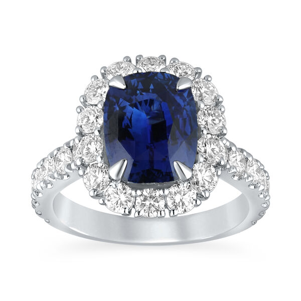 Sapphire Cushion-Cut Ring with Diamonds in White Gold